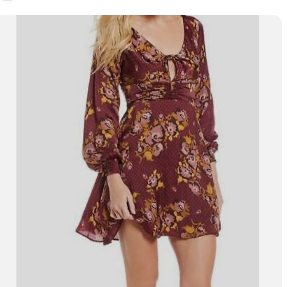 Free People Morning Light Floral Balloon Sleeve Mini Dress Purple Com Polka Dots